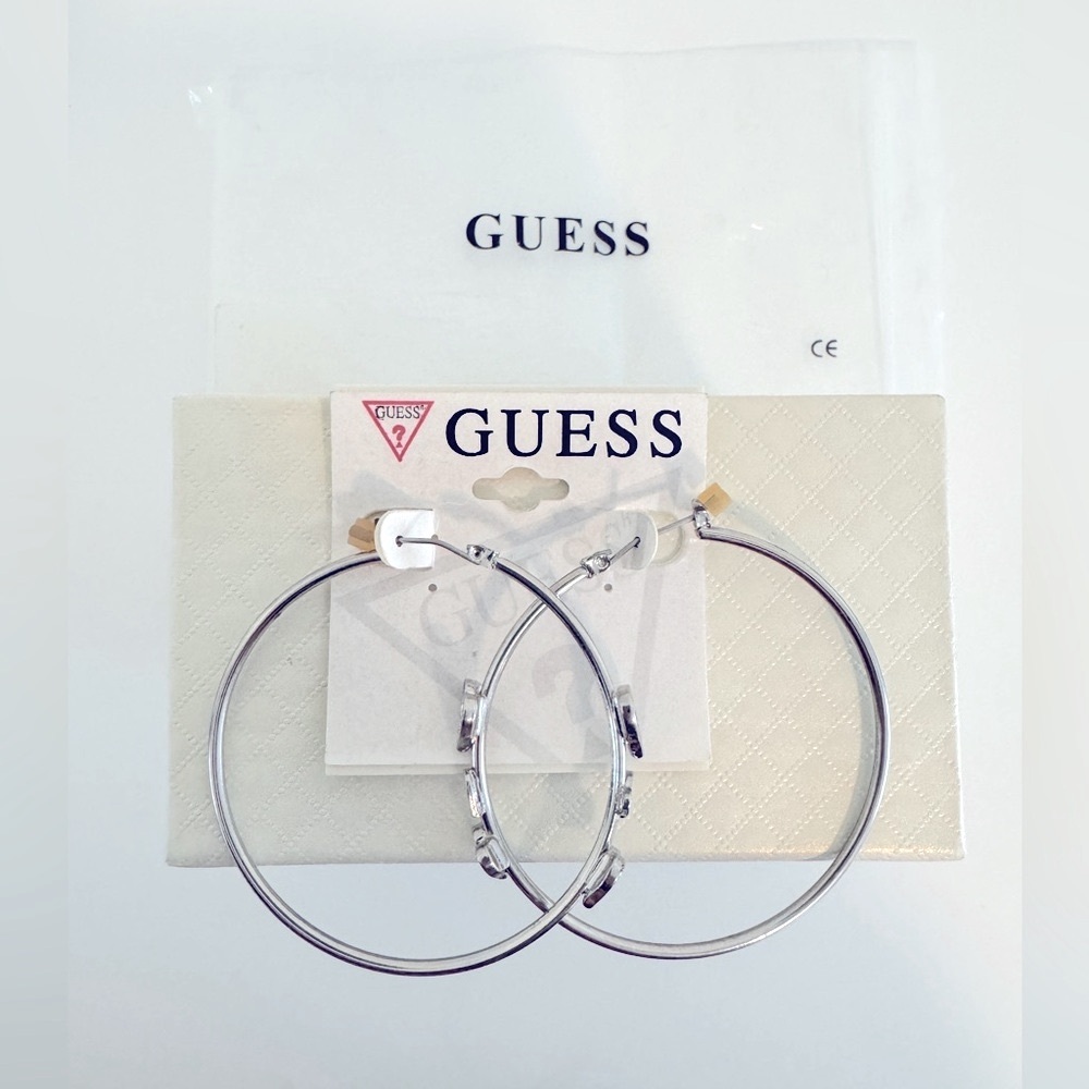 NWT GUESS Hoop Earrings w/ Rhinestones & Hearts